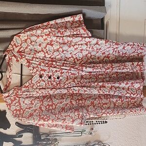 Casual floral blouse, XL, blue white and red,